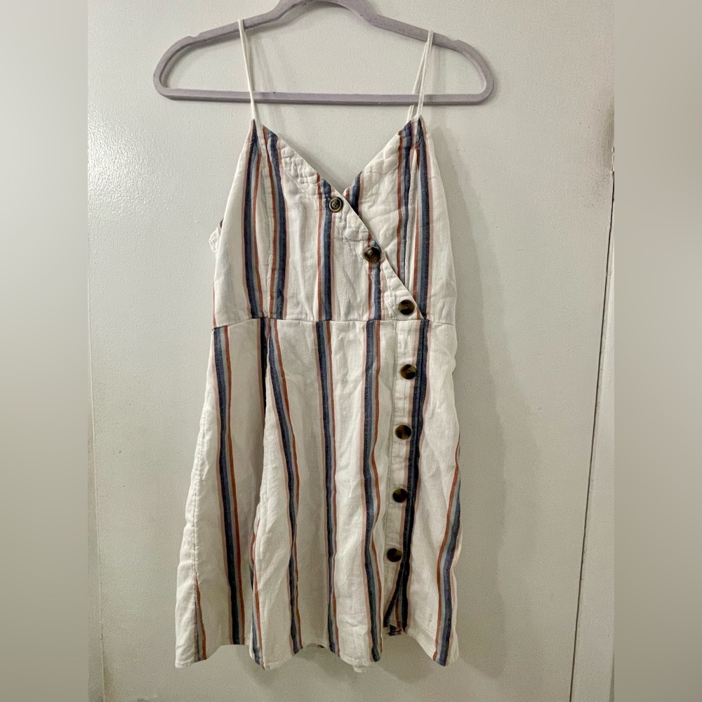 American Eagle White Summer Dress with Blue and Rust Stripes
